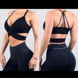 Alphalete Wrap Sports Bra, Strappy Black, Size S